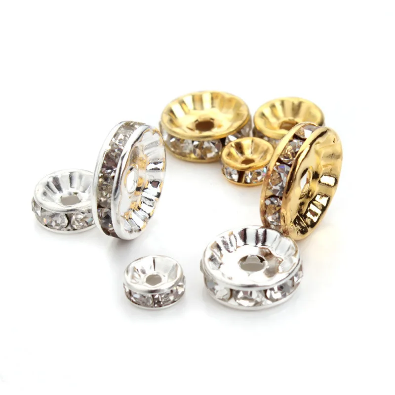 4 6 8 10mm Gold Silver Color Crystal Rhinestone Round Loose Spacer Beads 50Pcs DIY Bracelet Beads for Jewelry Making Accessories