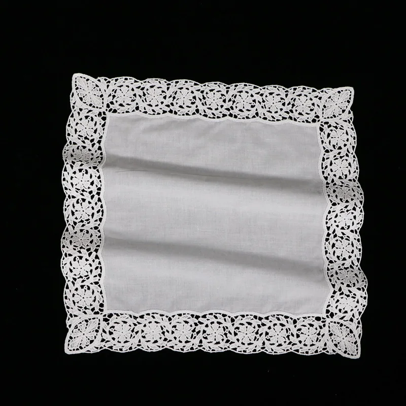 D606  10 Pieces White premium cotton lace handkerchiefs  blank crochet hankies for women/ladies wedding gift