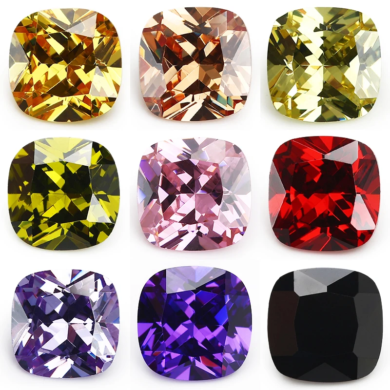 Size 5x5~10x10mm AAAAA Cushion Cut Cubic Zirconia Loose Stone Grade Yellow ,Olive , Purple, Garnet Red, Pink CZ  Synthetic Gems