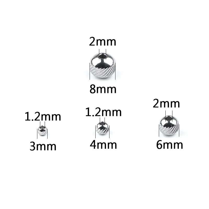 JHNBY Stainless Steel Spacer Bead Ball 3/4/6/8MM Tire Metal Round Loose Beads For Jewelry Bracelet Making DIY Findings Wholesale