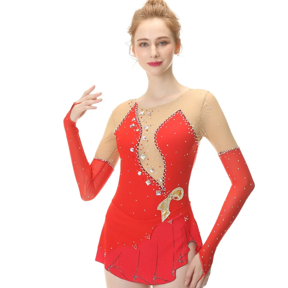 

Red Figure Skating Dress Ice Skating Dress Spandex For Women's girl's