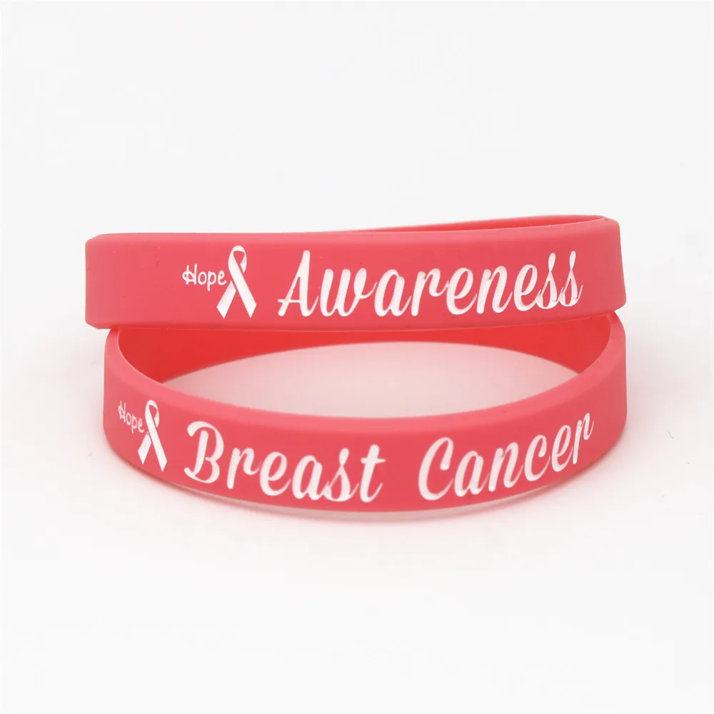 50PCS Breast Cancer Awareness Silicone Wristband Pink Medical alert Awareness Silicone Bracelets&Bangles Women Gifts SH180