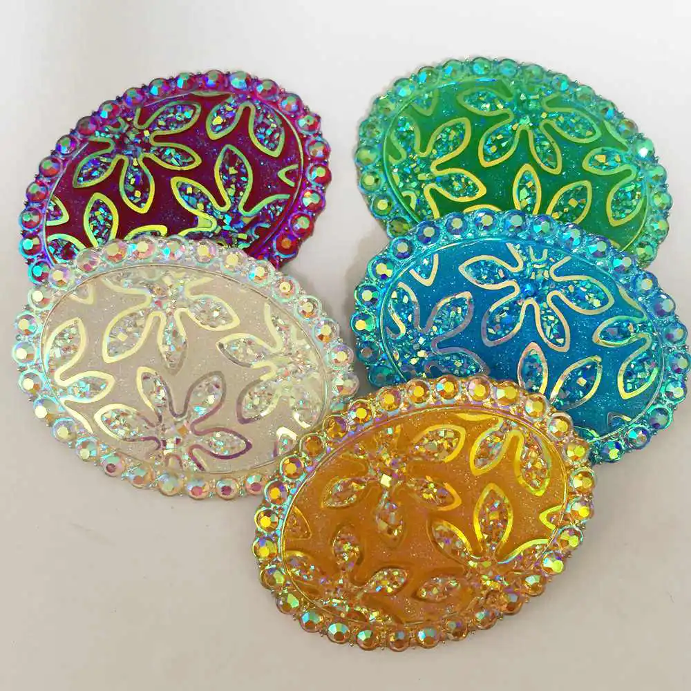 NEW DIY 4PCS 30mm*40mm AB Resin Oval Flatback Rhinestone Flower Wedding Buttons K31