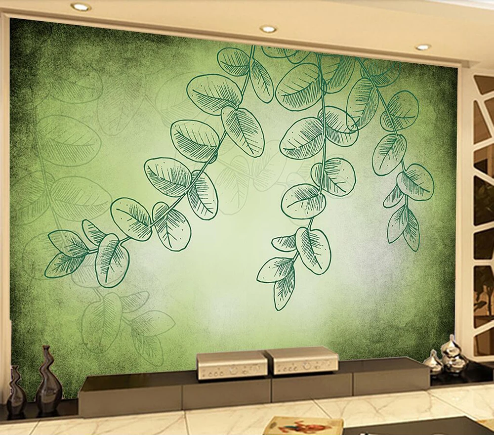 Custom wallpaper Simple green leaf sitting room background wall