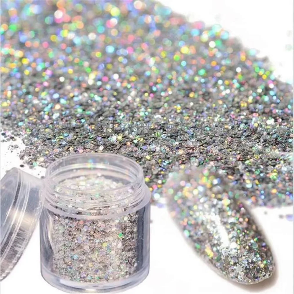 10ml 1box galaxy glitter confetti,loose glitter,mix silver holographic glitters sparkling glue glitter For Festival And Nail Art