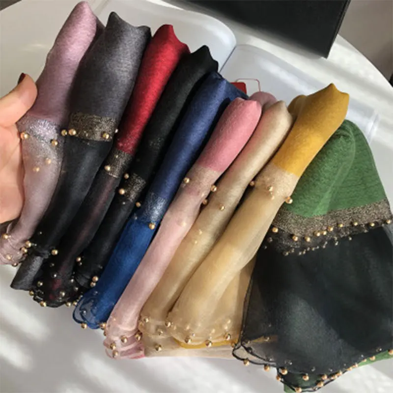 2024 New Summer Silk Scarf For Women Long Size Pashmina Lady Shawl Female Wraps Bandana Foulard Hijabs Solid Soft Beach Stoles