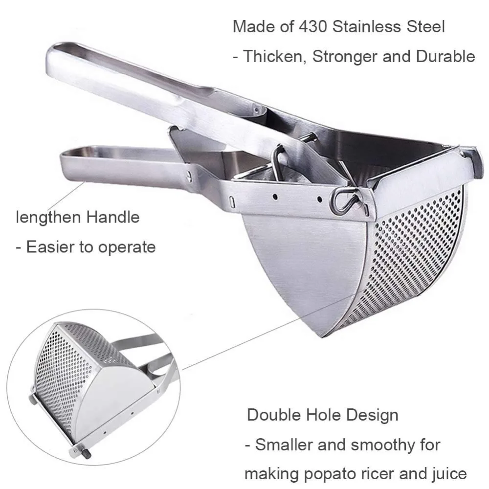 Heavy Duty Large stainless Steel Potato Ricer, Potato Ricer - Detachable and Dishwasher Safe - Press Max 400g Potato One Time