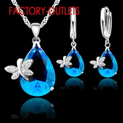 925 Silver Needle Bridal Jewelry Sets Fashion Jewelry Cute Water Drop Shap CZ Crystal Women Girls Engagement Anniversary