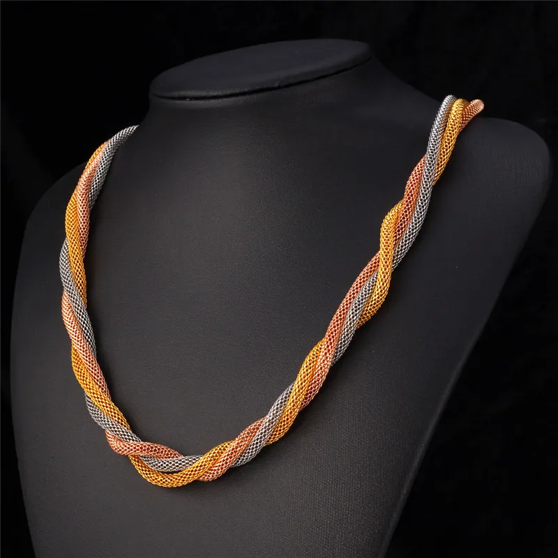 U7 Unique Mesh Necklace Set Rose Gold Color Stainless Steel Trendy Women Necklace Long Earrings Party Jewelry Sets S610