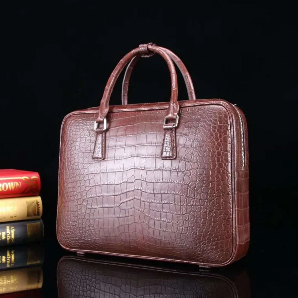 

Luxury quality genuine real crocodile skin belly leather men business briefcase bag laptop bag with code locker 2018 new design