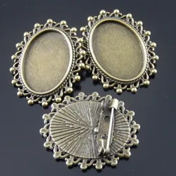 10pcs lot Vintage Women Antique Style Bronze Tone Zinc Alloy Cameo Tray Cabochon Setting  25*18mm  Brooch Pins 36*30*2mm AU33105