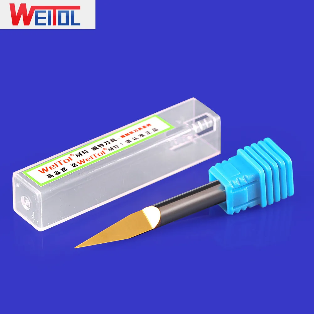 WeiTol 6MM SHK 0.5mm Tip V shape router bits Titanium coating engraving bits metal milling cutter