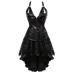 Jupe corset gothique Steampunk pour femme, vêtements d'Halloween, robe corset, noir, marron, grande taille