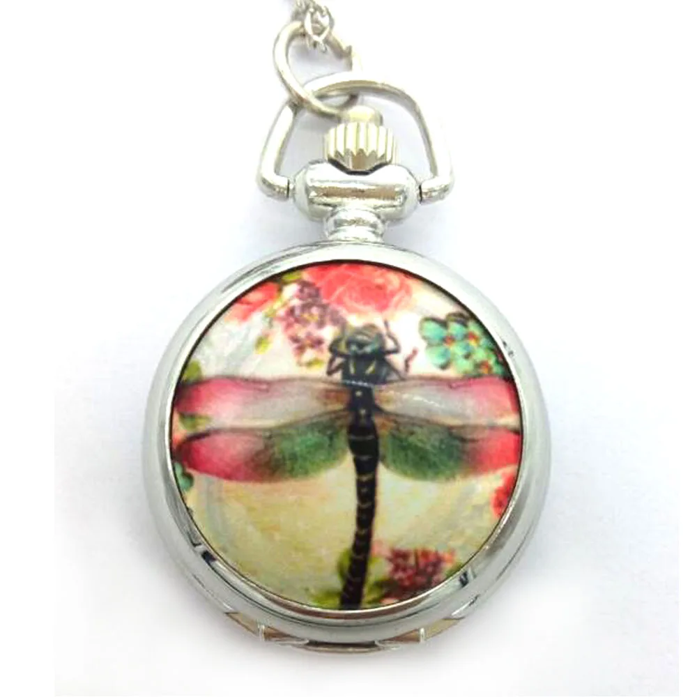 New Fashion quartz dragonfly enamel pattern woman pendant Necklace pocket watches gift