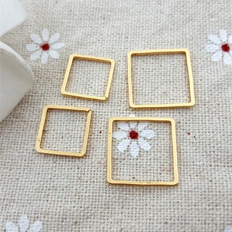 50pcs/lot 12MM & 16mm Gold Closed square Charms Connector Simple square handmade tag pendants jewelry DIY material