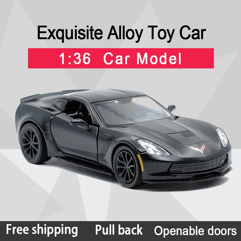 RMZ CITY 1:36 Corvette C7 Cool Black Alloy Diecast Car Model Toy With Pull Back For Children Gifts Toy Collection