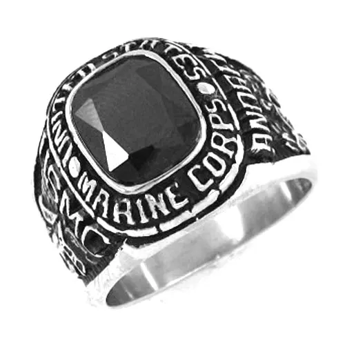 Black Zircon UNITED STATES MARINE CORPS USMC Ring Stainless Steel USA Military Motor Biker Men Jewelry Wholesale SWR0157