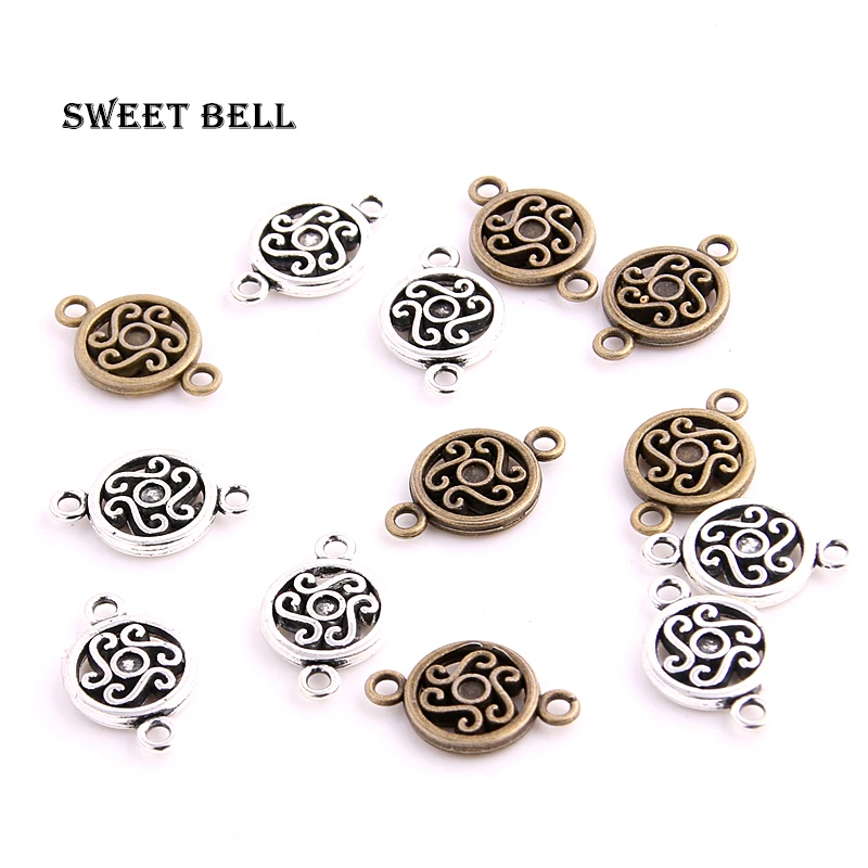 SWEET BELL 60pcs 12*19mm Round Charms Jewelry Connectors Antique   Metal Alloy Jewelry Fit DIY Jewelry Making 14B1697