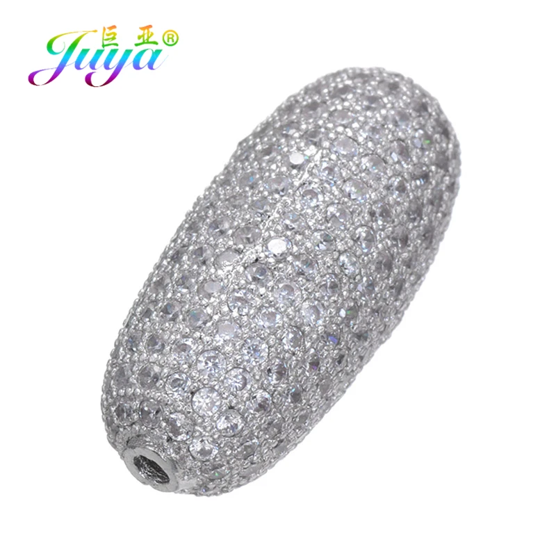 Juya DIY Jewelry Copper Beads Micro Pave Zircon Oval Charm Beads For Women Decoration Clothes Natural Stone Pearl Jewelry Making