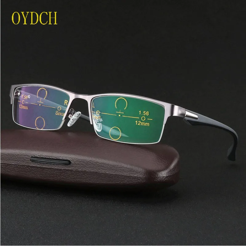 High-grade men's reading glasses with near-far dual-purpose progressive multi-focus sun-discolored dual-light reading glasses