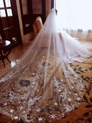 New Arrival Luxury 4 Meters Full Edge with Star Lace Bling Sequins Long Wedding Veil with Comb White Ivory Bridal Veil 2025 hot