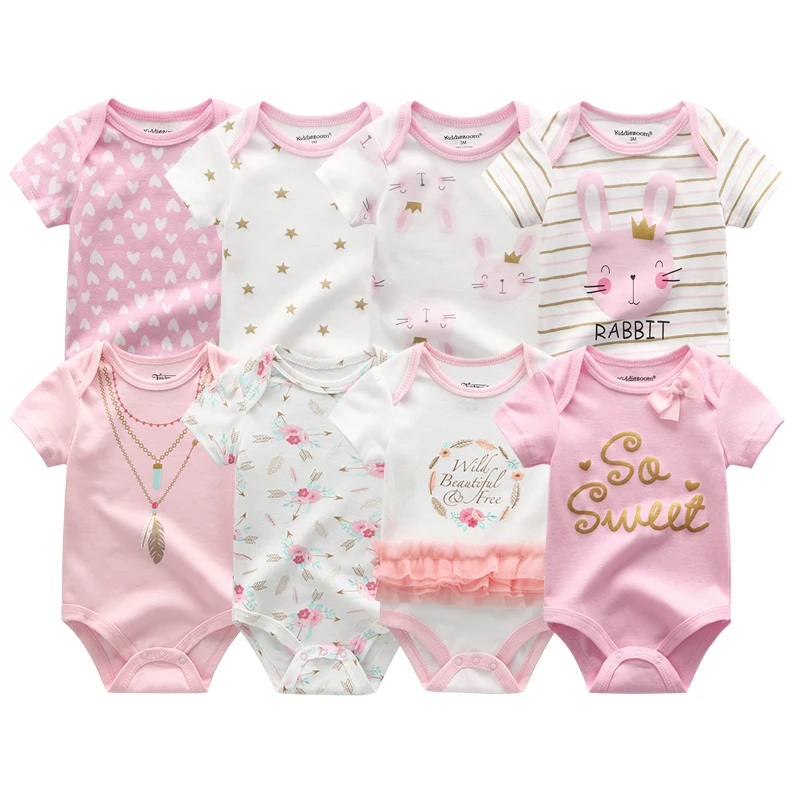 8PCS Newborn Baby Rompers Summer Short Sleeve 100%Cotton Girls Baby Boy Jumpsuit Roupas bebe Baby Clothes 0-12M O-Neck