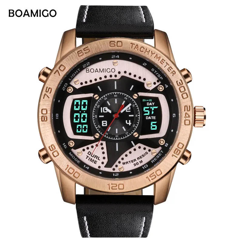 

BOAMIGO men watch top Brand Luxury creative fashion casual sports watches digital analog quartz watch leather relogio masculino