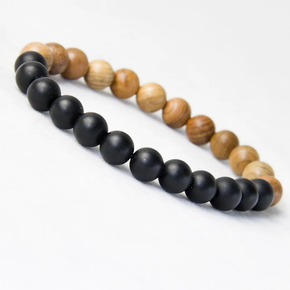 New Men Natural Wood Beads Bracelets Black Matte Onyx Meditation Prayer Bead Bracelet Women Wooden Jewelry,Yoga Jewelry image 4