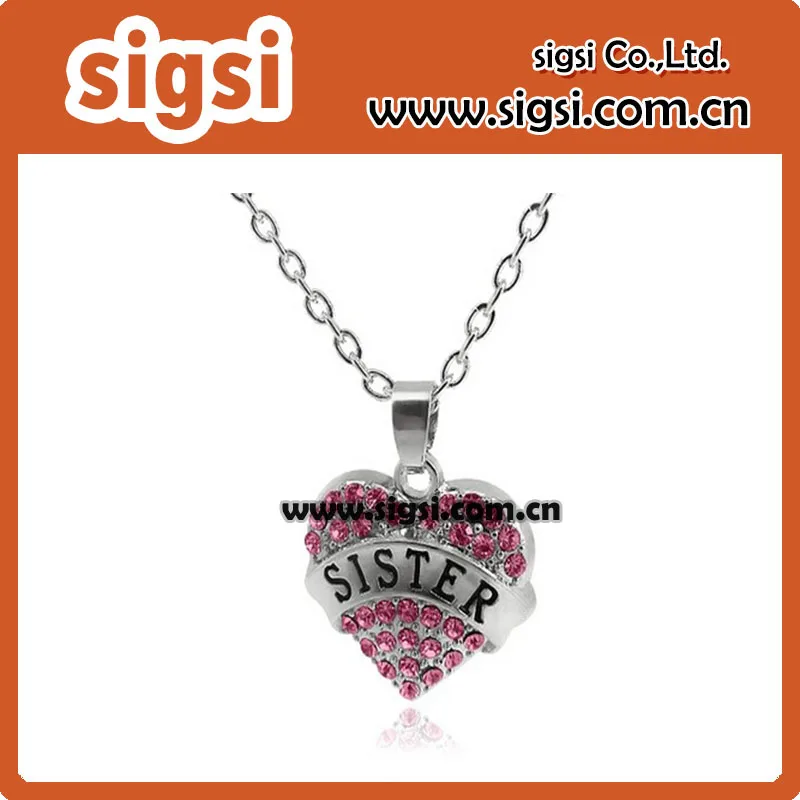 100pcs/lot 35mm Rhinestone Crystal Heart Necklace Gift for Little Sister Rhinestone Heart Pendant