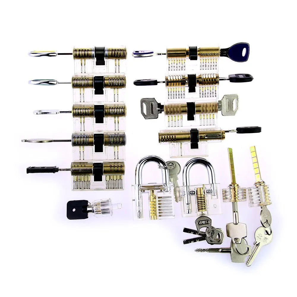 

14 pcs Transparent Locks with 9pcs Lock Pick Set As a Gift for Pro Locksmith Practice and Training Skills