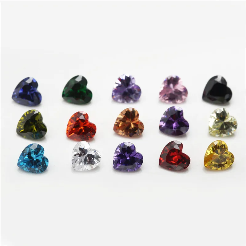 15pcs Loose CZ 1pcs Per Colors Cubic Zirconia Stone Heart Shape Synthetic Gems Size 4x4~9x9mm