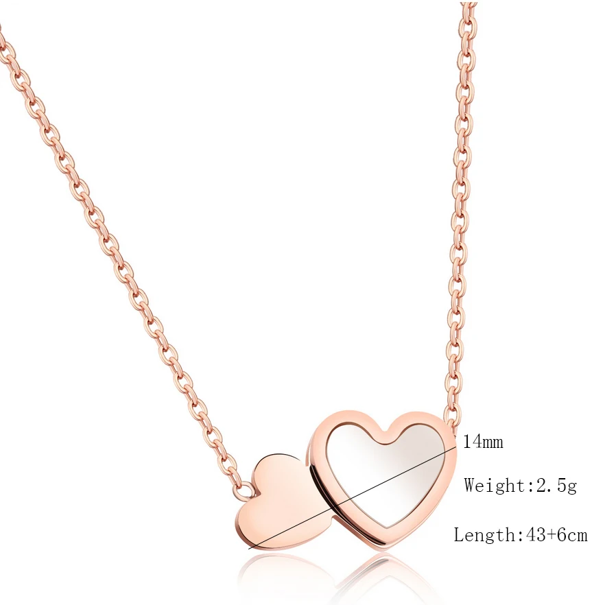 Women Stainless Steel Rose gold Color Necklace Simple Romance Double Heart Choker Necklace Femme Gift