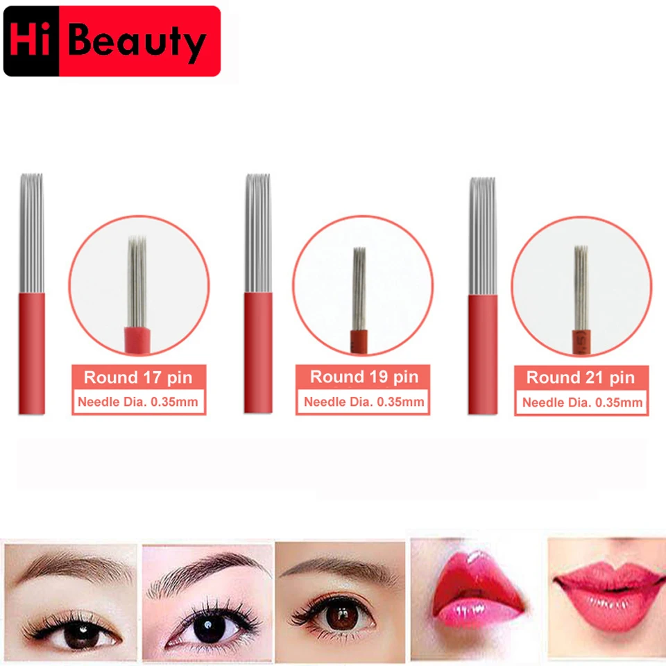 

100PCS/lot Disposable Red Round 17 19 21 Pin Shading Tattoo Needles Blades For 3D Microblading Eyebrow Lip Permanent Makeup Pen