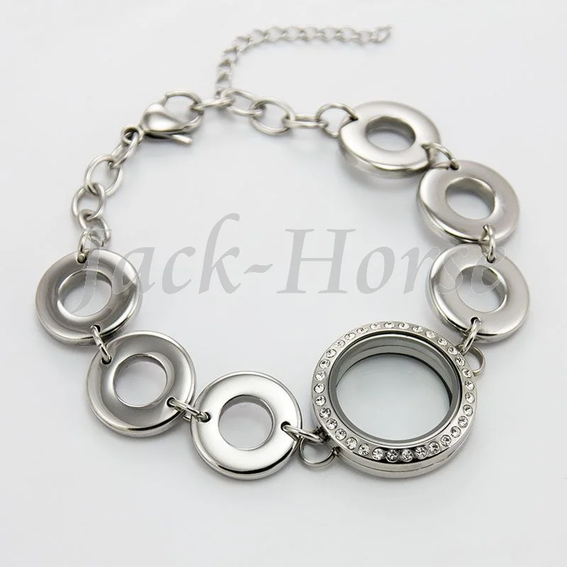 

Fashion 316L stainless steel 25mm magnetic open living memory floating charms locket bracelet