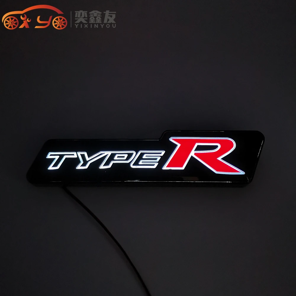 Car StylingTYPE R Car Front Grille Emblem Badge LED Light For Honda City CRV CRZ HRV Accord FIT Odyssey Stream Crider Greiz CIVI