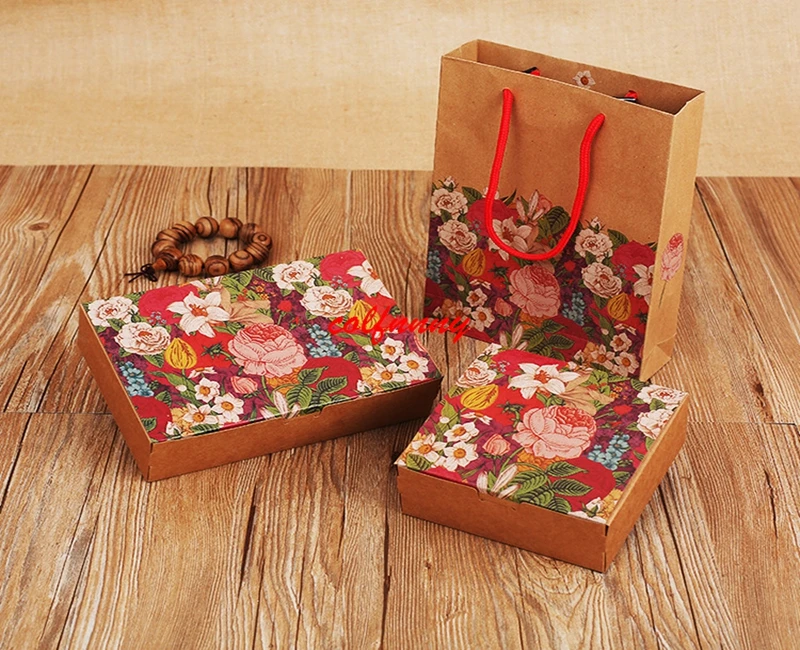 

100pcs/lot Fast Shipping Retro Blossom Flower Style Cake Box Cookies Mooncake Biscuit Candy Box Wedding Party Gift Boxes F062504