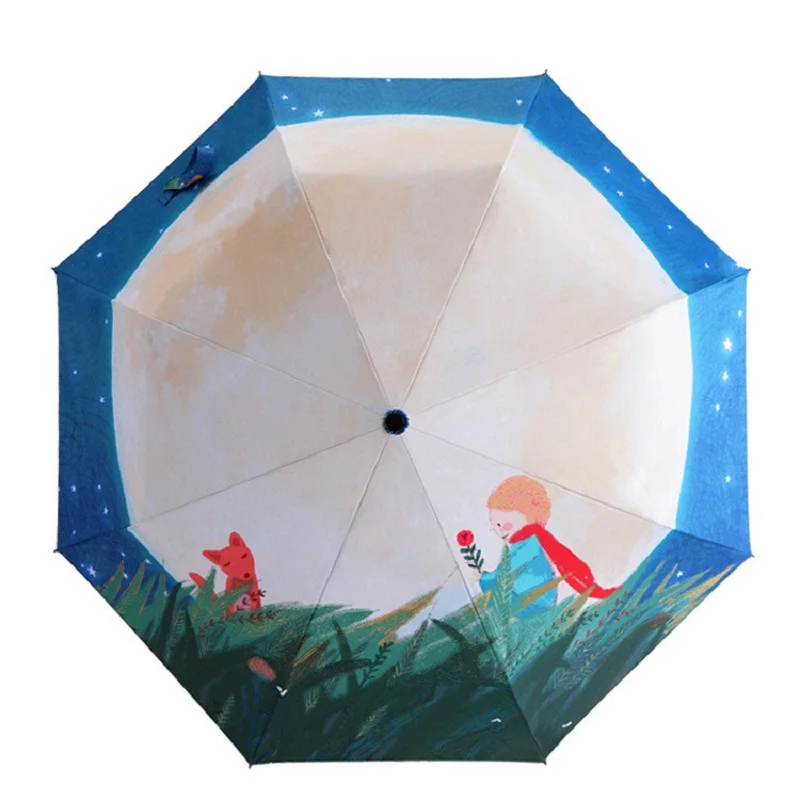 The Little Prince Painting Umbrella Three Fold paraguas Men And Women Hiking Parasol Anti-uv Waterproof Sun And Rain Umbrellas