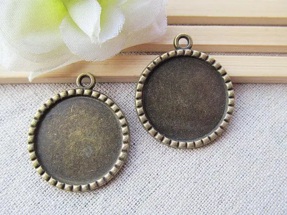 10pcs Antique Silver tone/Antique Bronze Base Setting Bezel Tray Pendant Charm,Geer Border,fit 25mm Round Cabochon/Cameo