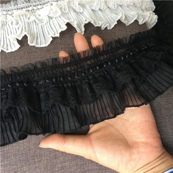 Schwarz-weißer Spitzenstoffrock, elastischer Plissee-Vorhang, Bettrock, Spitzenbesatz für Puppenkleidung, DIY-Kleidungszubehör, 5 Yard/Lot – Detail 6