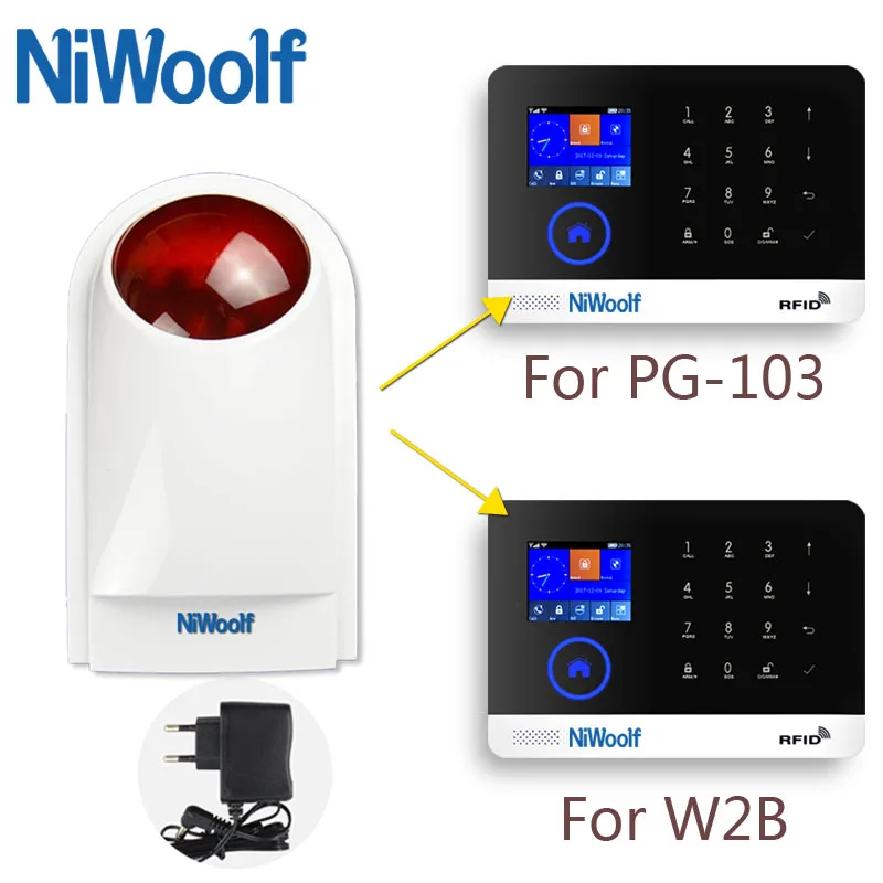 433MHz Wireless Siren Strobe only designed for PG103 Wifi Alarm System, and PG105 W2B Wifi Alarm.