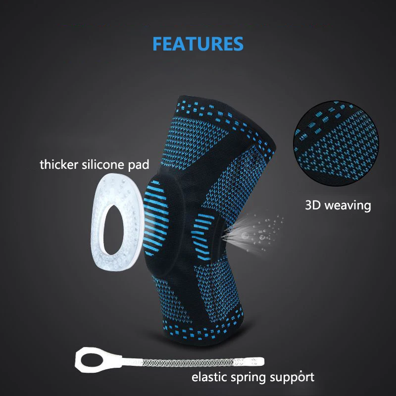 3D Knee Support Patella Brace Silicone Spring Kneepads Basketball Knitted Compression Elastic Knee Sleeve Support Sports