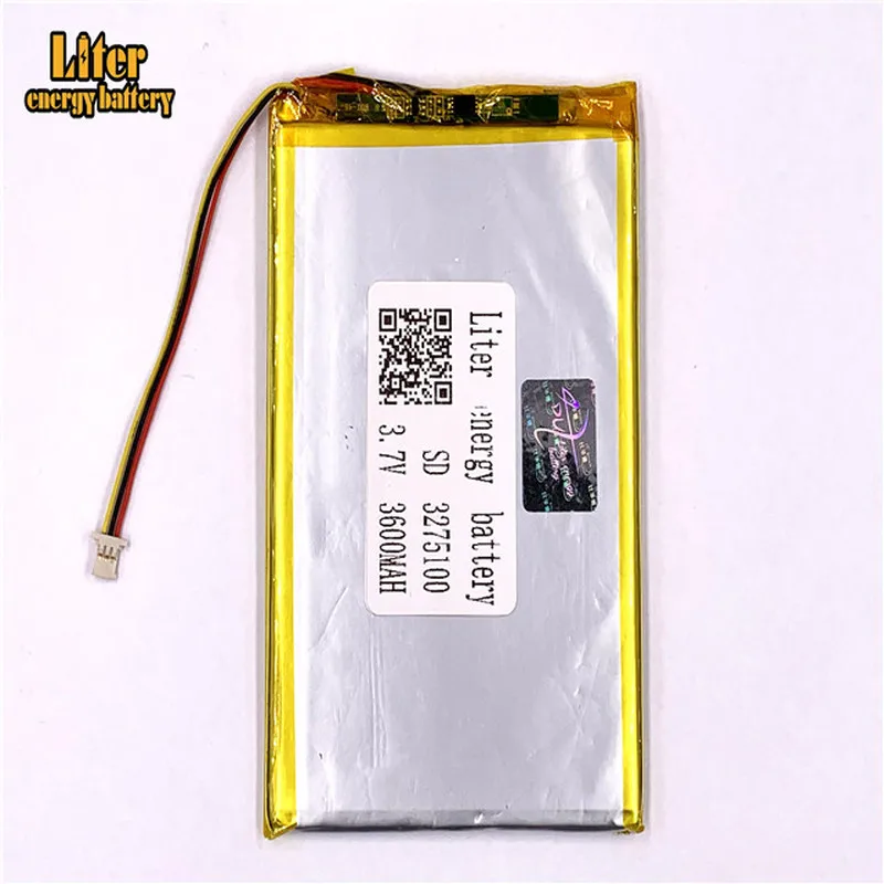 1.0mm 3wire connector 3275100 3600mah 3.7V Rechargeable lipo battery li ion polymer lithium battery tablet pc 7 inch MP4 MP5