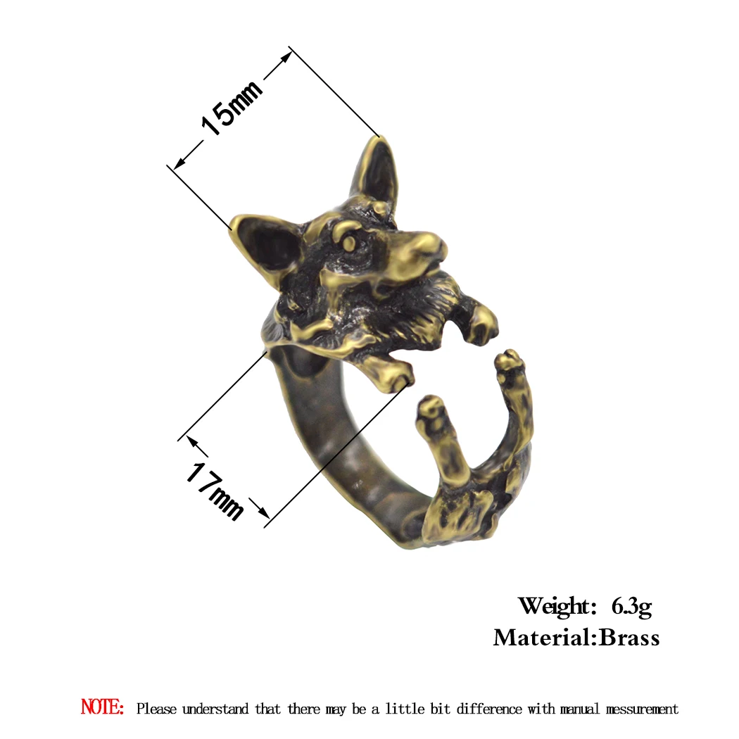 Cxwind Antique Bronze Wolf Boho Chic Welsh Corgi Dog Ring Animal English Dog Ring Hippie Knuckles Rings for Women Jewelry