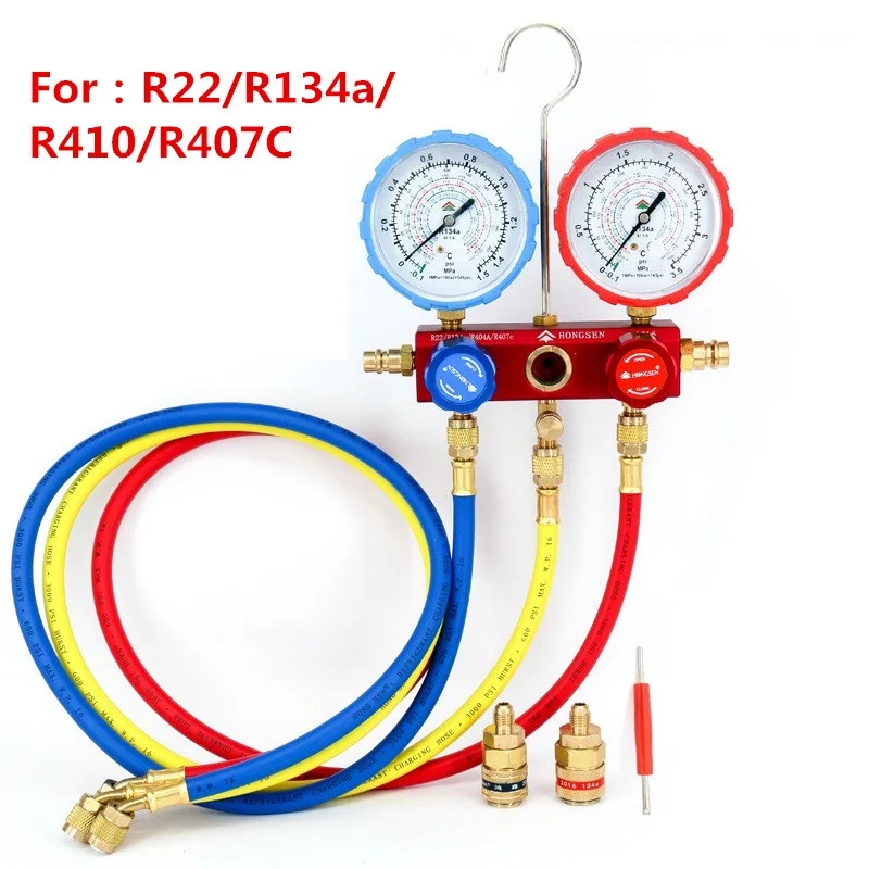 

Automotive air conditioning coolant refrigerant pressure gauge high and low pressure set for R22/R410/R134a+ quick connect