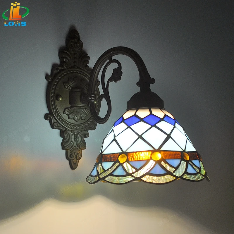 8“Blue Single Head LED Wall Lamps European Art Of The Former Wall Color Bedside Mediterranean Terrace Tiffany Lamp Lighting