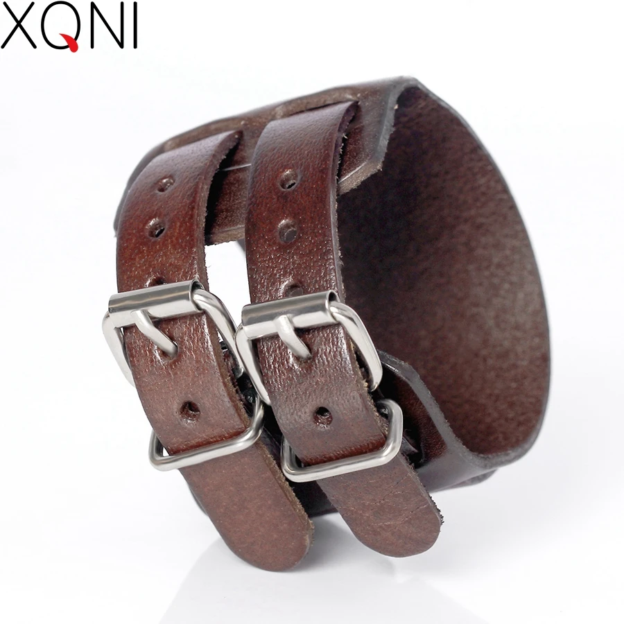 XQNI New Fashion Cowboy Style Bandage Genuine Leather Bracelets For Men High Quality Knight Courage Wrap Charm Bracelets Bangles