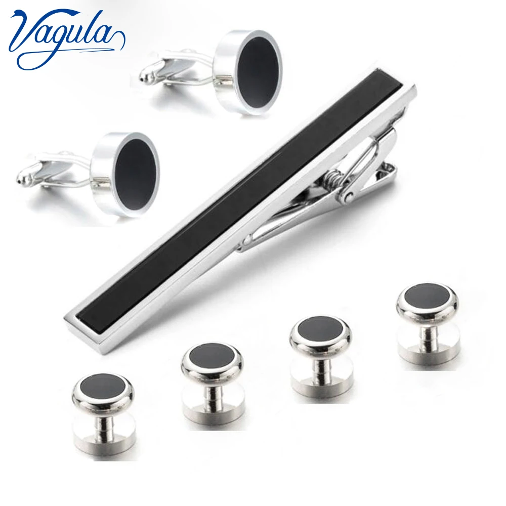 

VAGULA 7pcs set of Tie bar Cufflinks Collar Studs Set spinki tuxedo Tie Pin Gemelos Cuff Links Tie Clip Men Jewelry Gift 16V