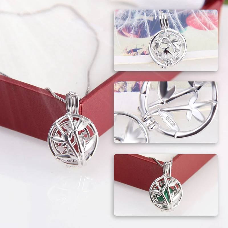 CLUCI 925 Sterling Silver Women Pendant Jewelry Solid Round Shape Cage Pendant Bamboo Hollow Silver Pendant Pearl Locket SC308SB