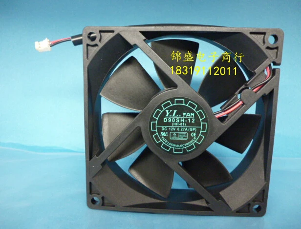 original  90*90*25 12V 0.27A D90SH-12 2 wire chassis fan