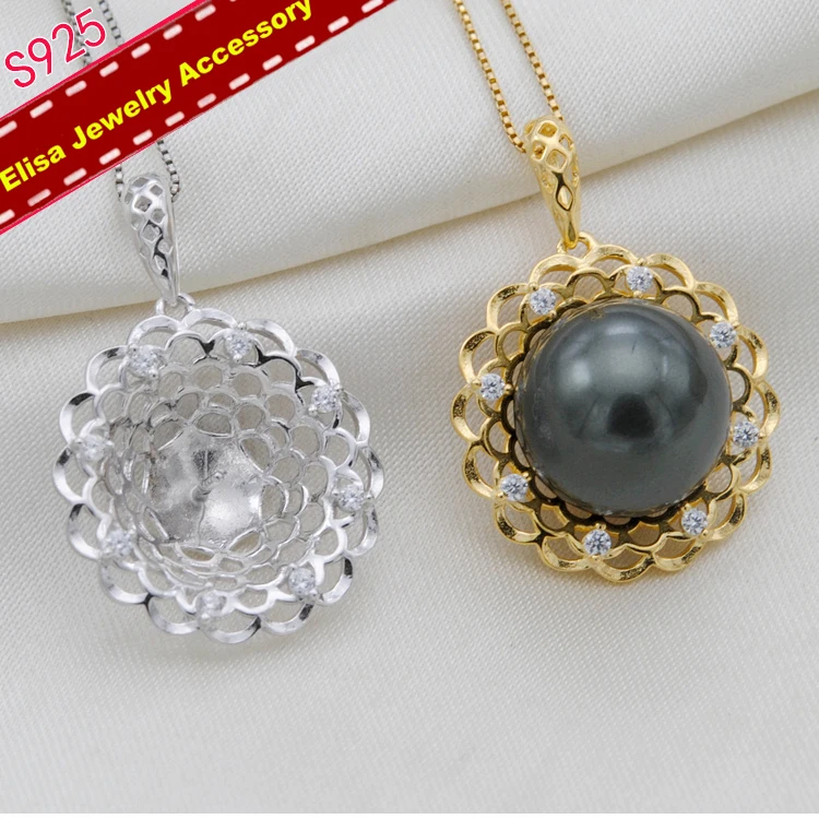 Flower Design Pearl Pendant Holder S925 Sterling Silver Pendant Jewelry Fittings Women DIY Accessory 3Pieces/Lot